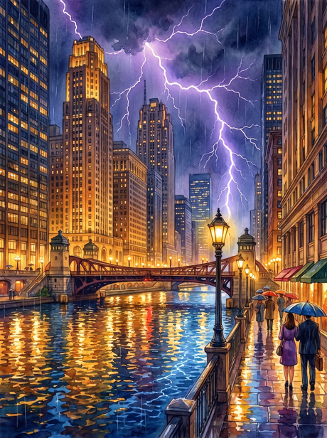 Lightning over Chicago Riverwalk