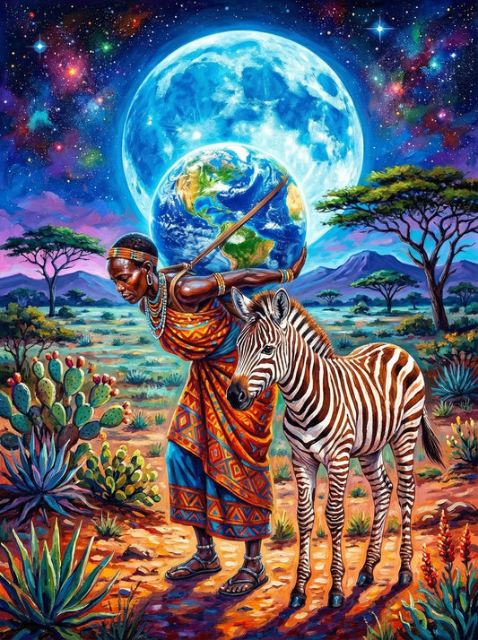 Child Reaching For Earth Moon (150 Color Diamond Painting)