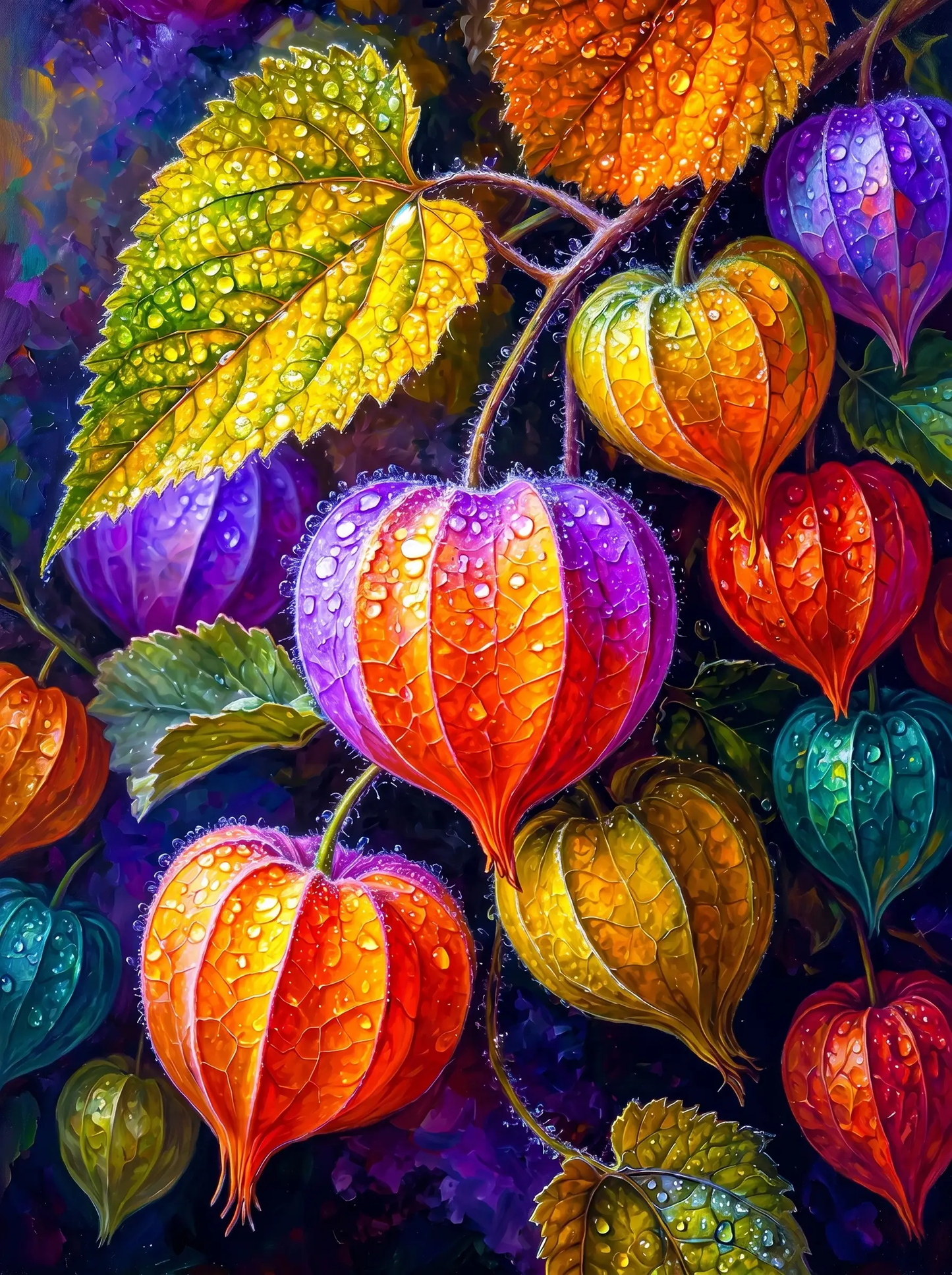 Chinese Lantern Dewdrops Glowing (Diamond Painting)