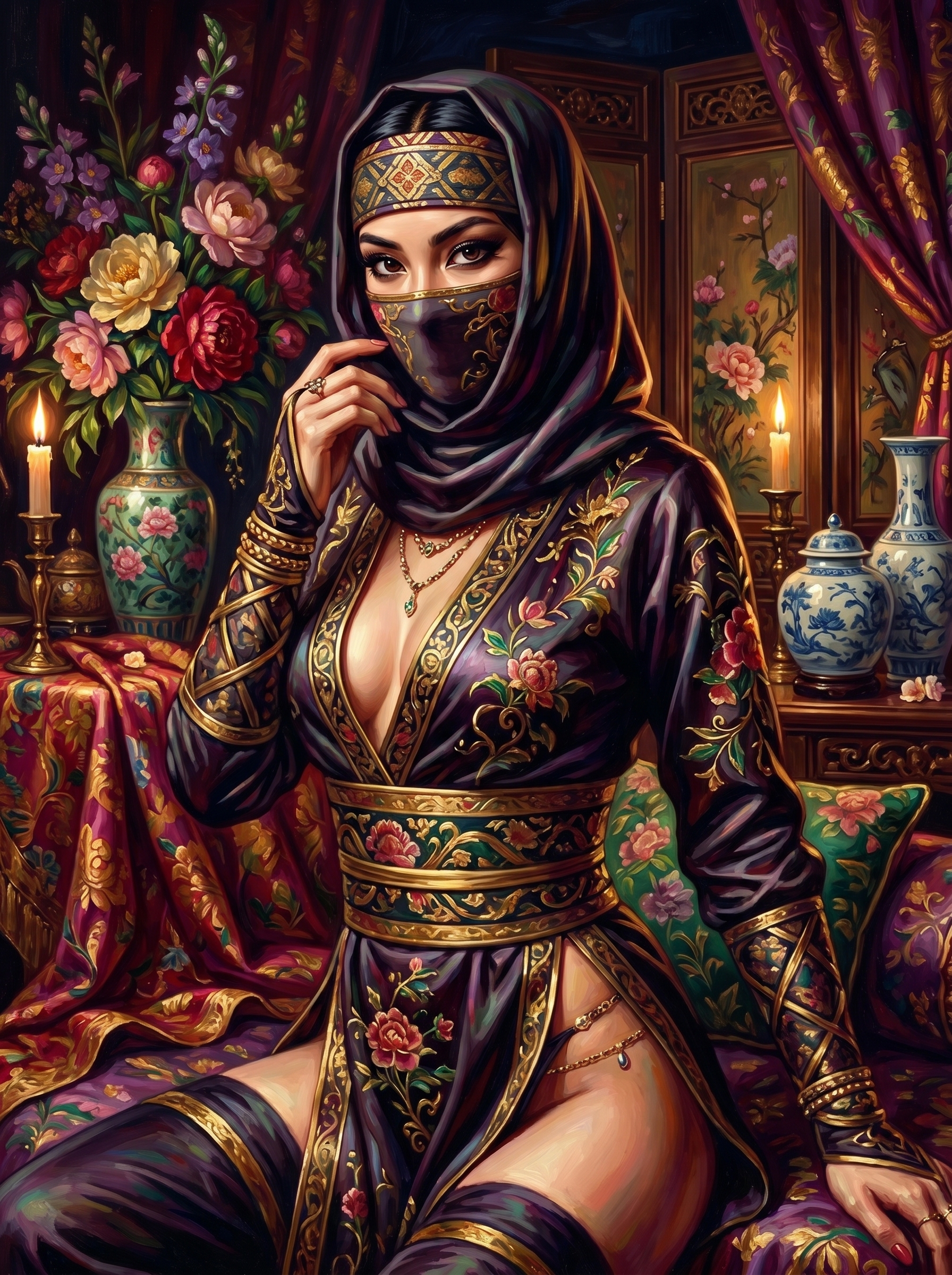 Chinese Ninja Candlelit Roses (150 Color Diamond Painting)