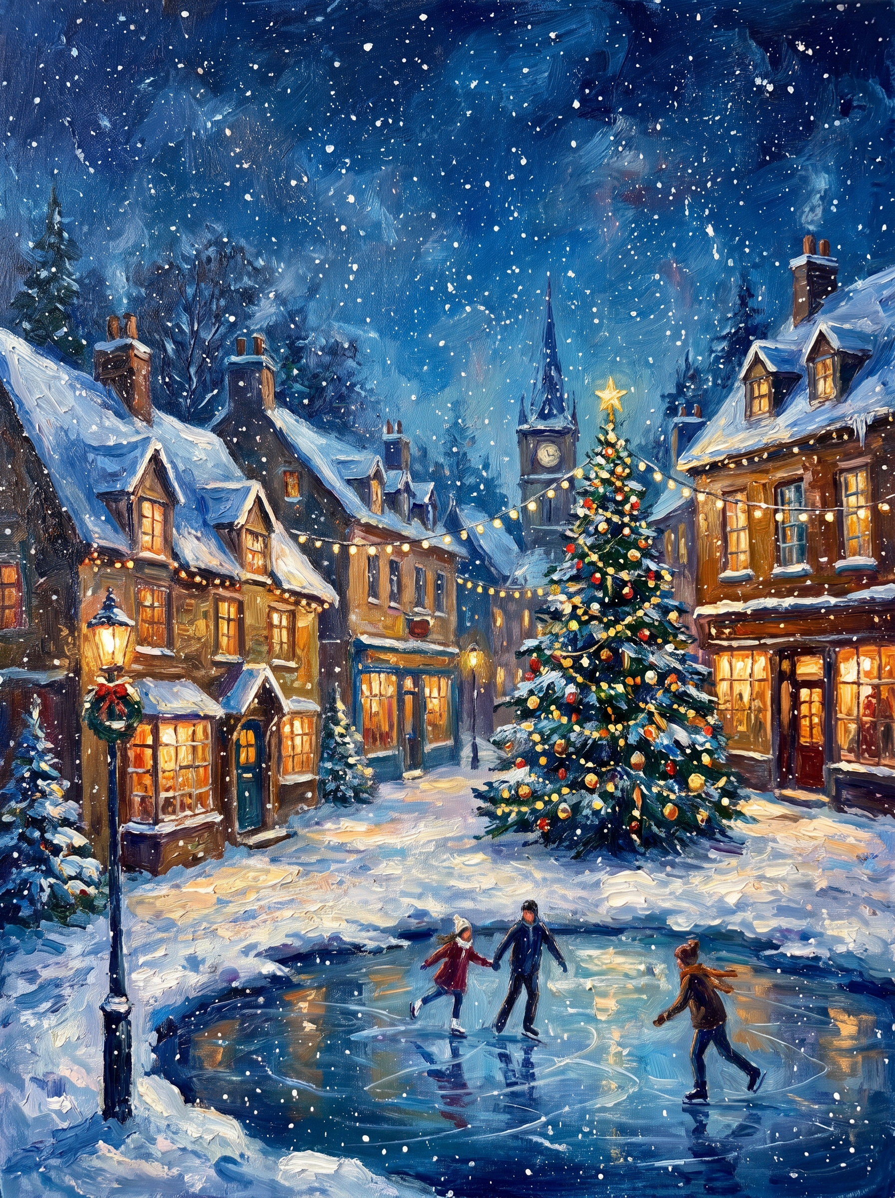Christmas Village Snow Night
