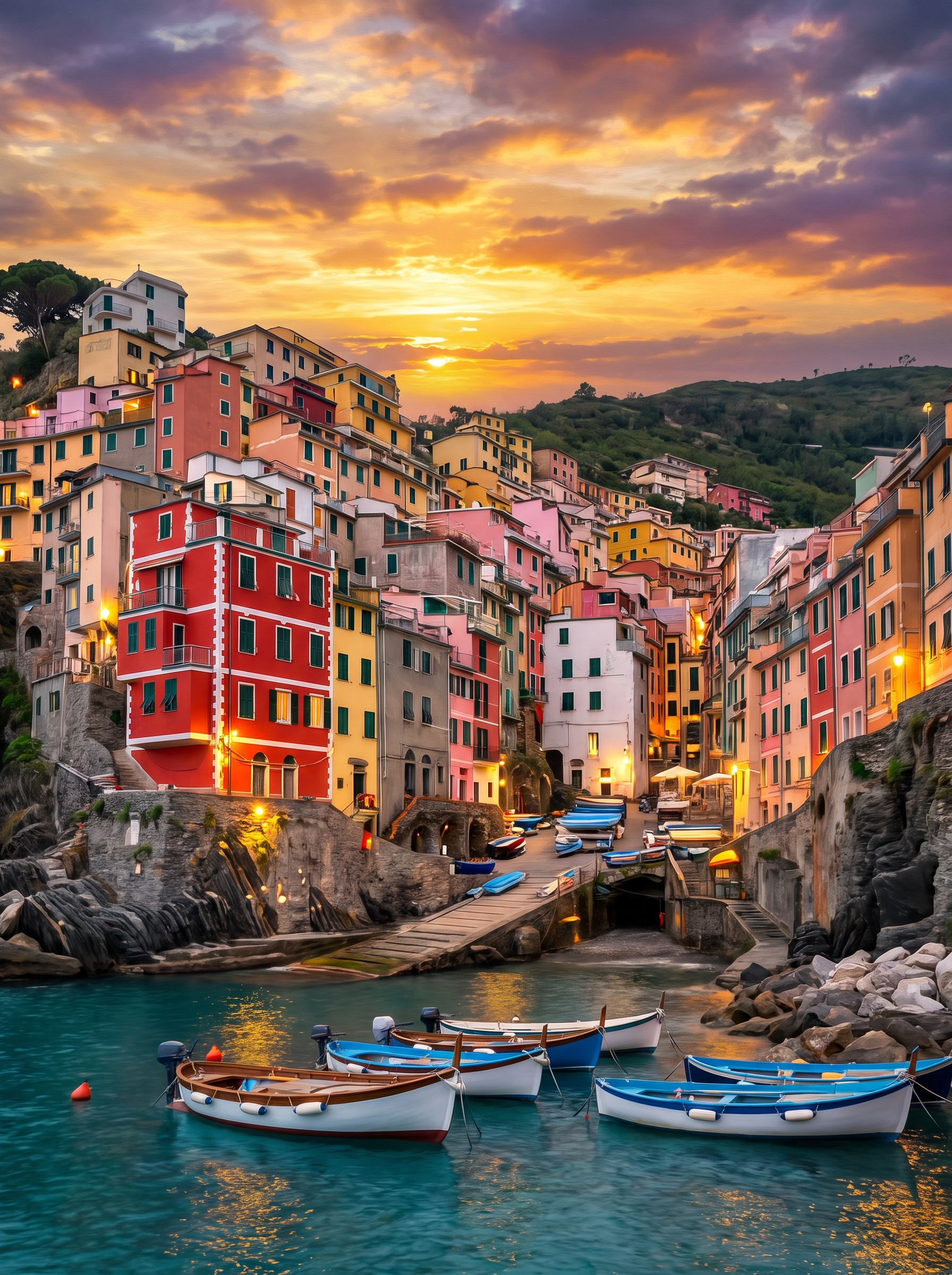 Cinque Terre Harbor Evening