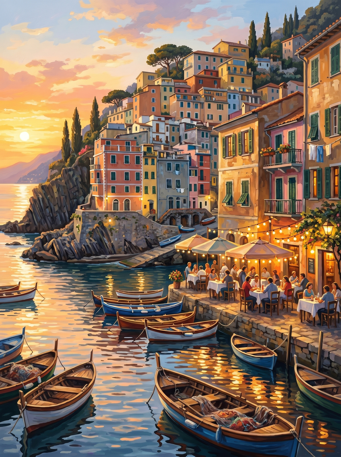 Cinque Terre Harbour Evening (150 Color Diamond Painting)