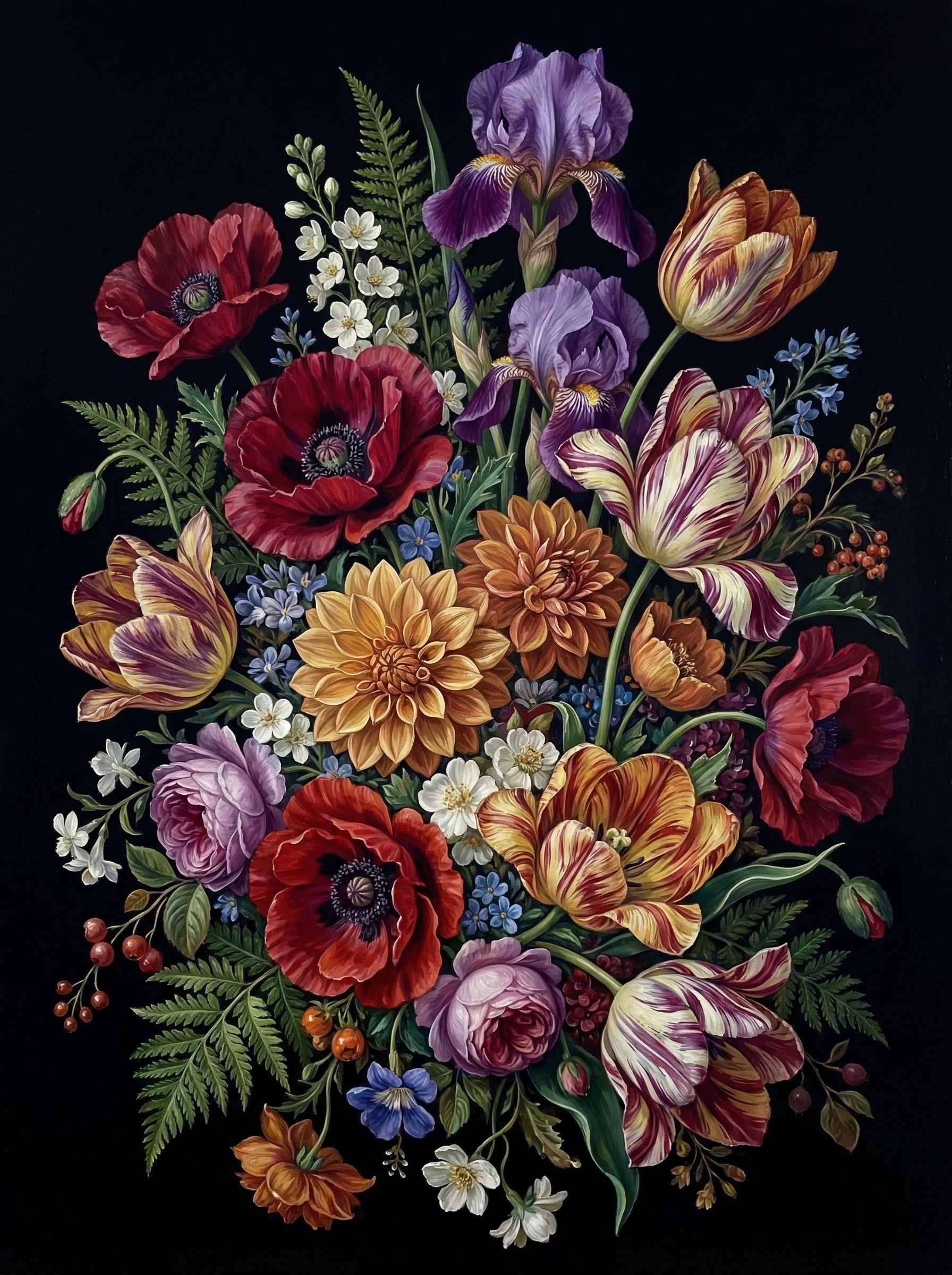 Classic Floral Dark Background (100 Color Diamond Painting)