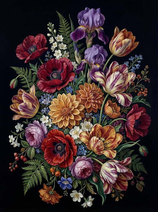 Classic Floral Dark Background (100 Color Diamond Painting)