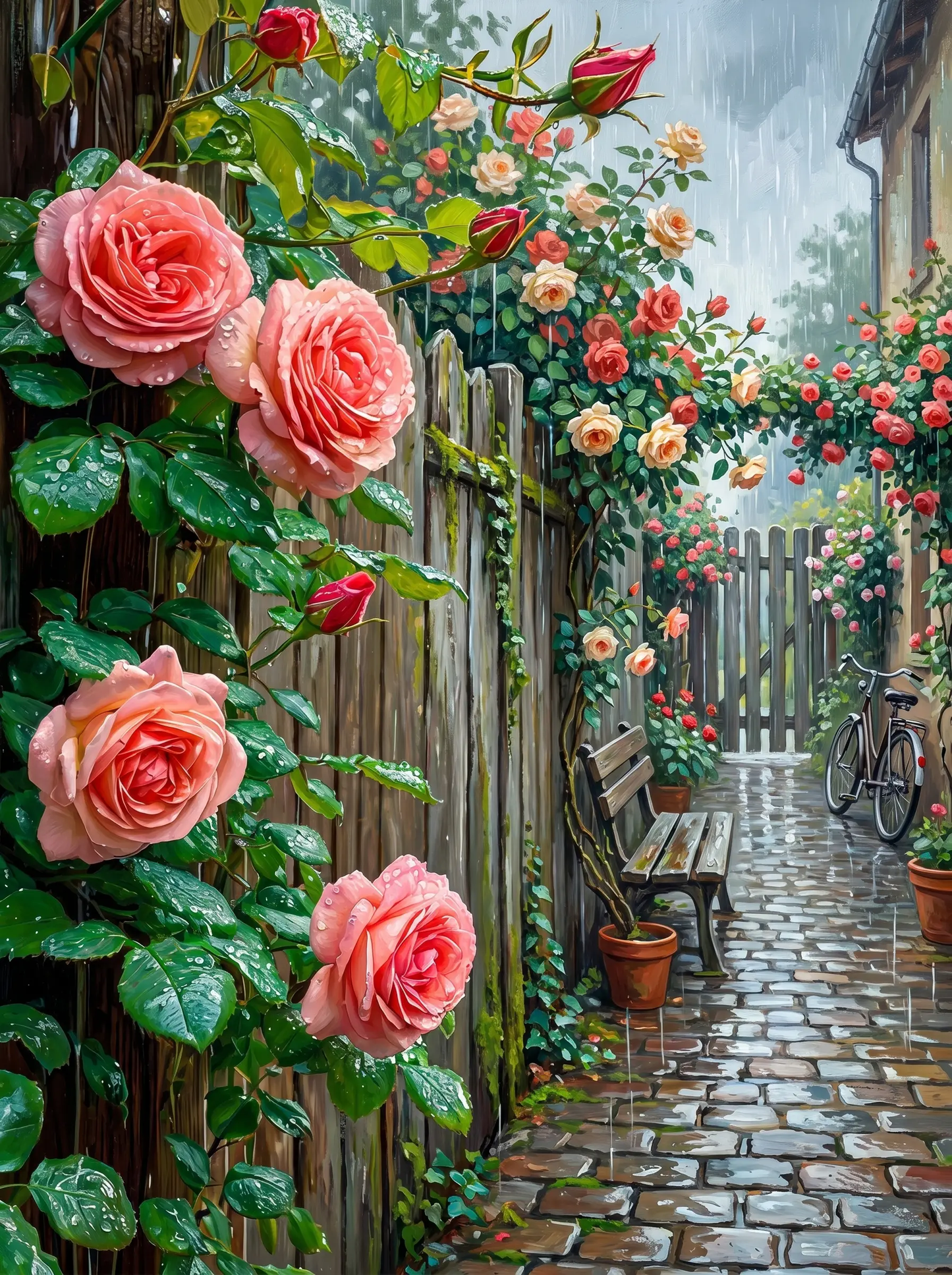 Climbing Rose Rainy Alley (Diamond Painting)