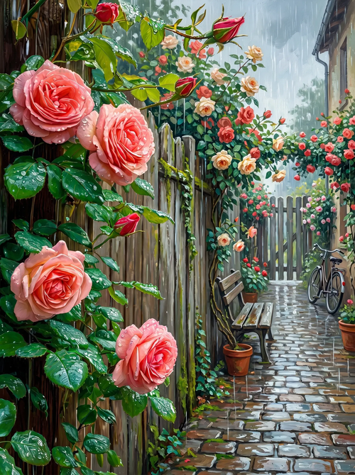 Climbing Rose Rainy Alley (Diamond Painting)