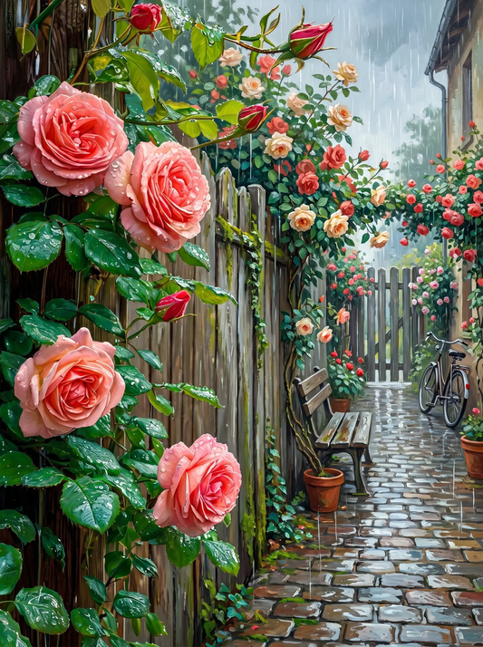 Climbing Rose Rainy Alley (Diamond Painting) Diamond Painting kit