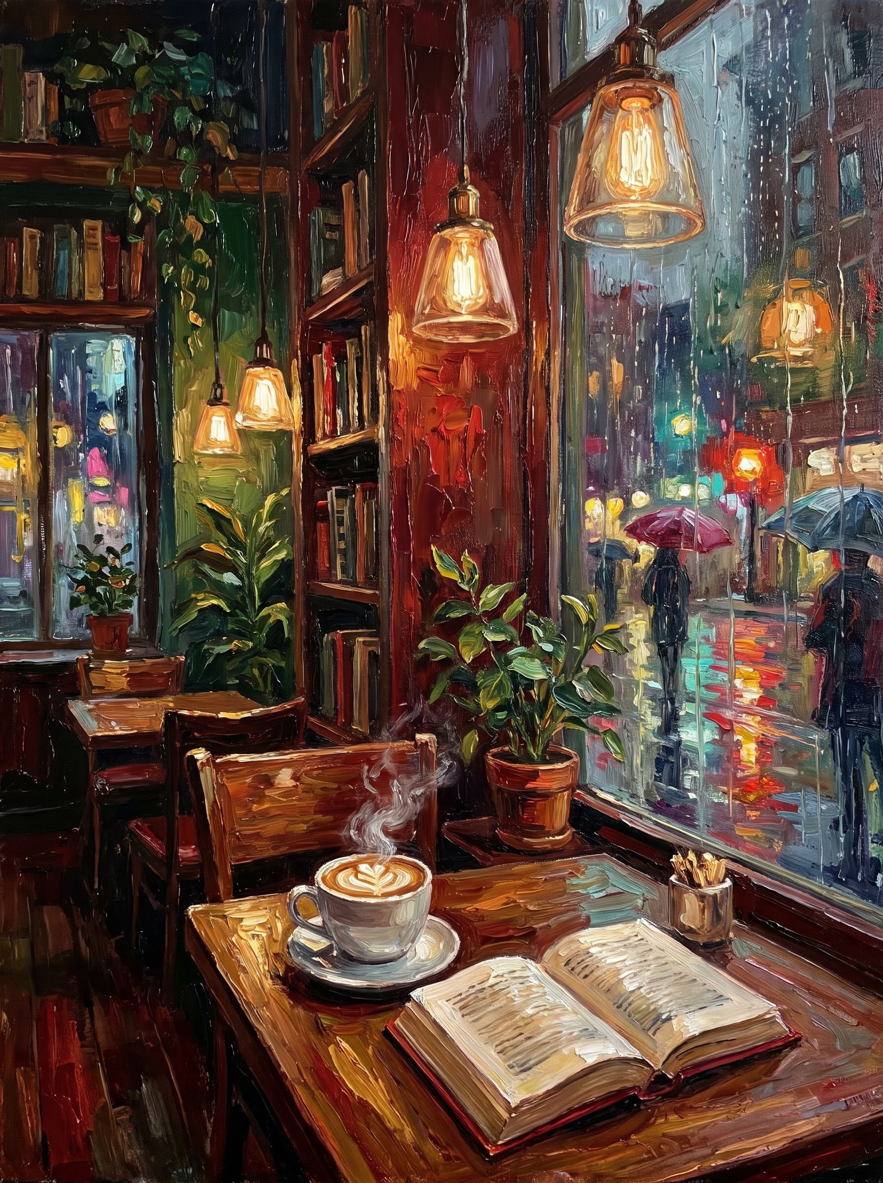 Coffee Shop Rainy Window Interior
