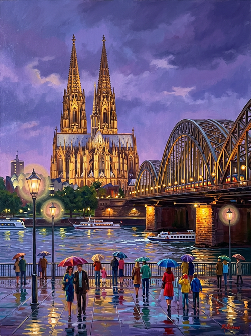 Cologne Cathedral Rhine Rain (150 Color Diamond Painting)