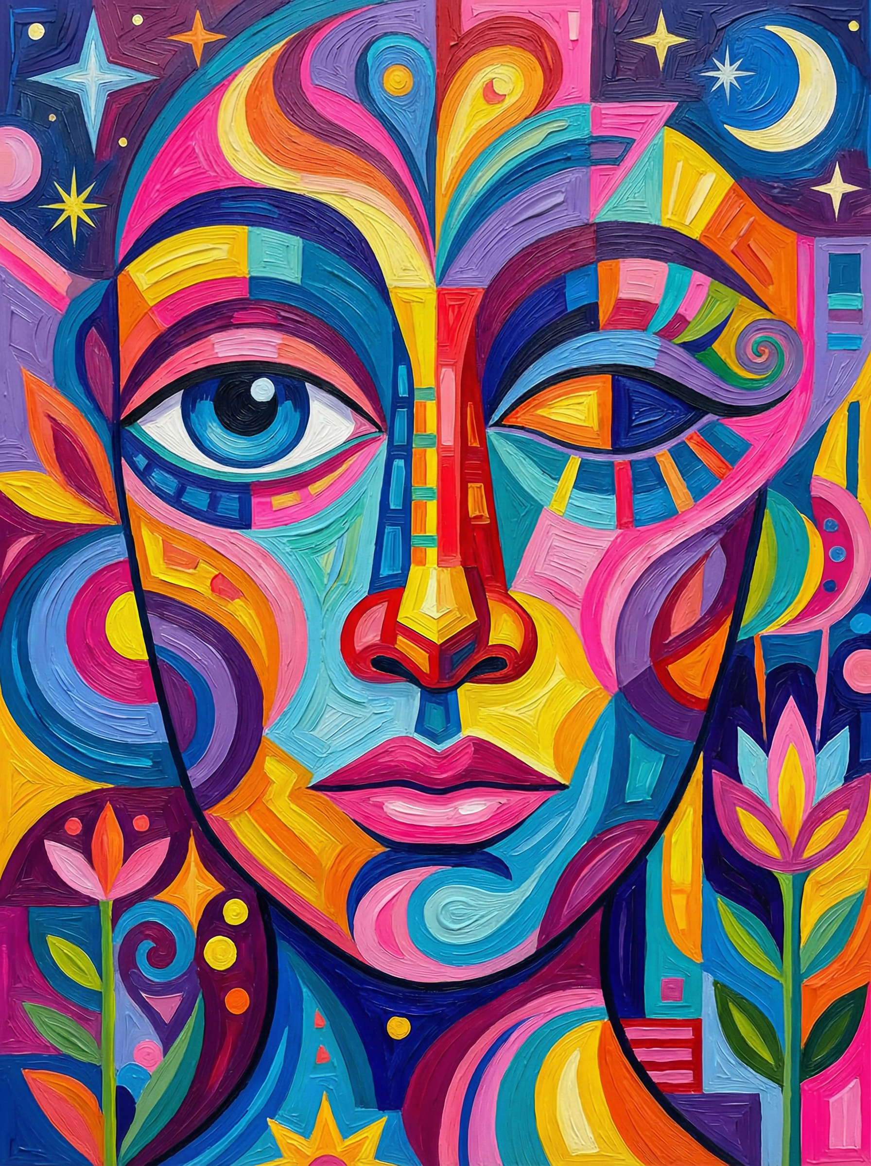 Colorful Abstract Face Portrait (100 Color Diamond Painting) Diamond Painting kit