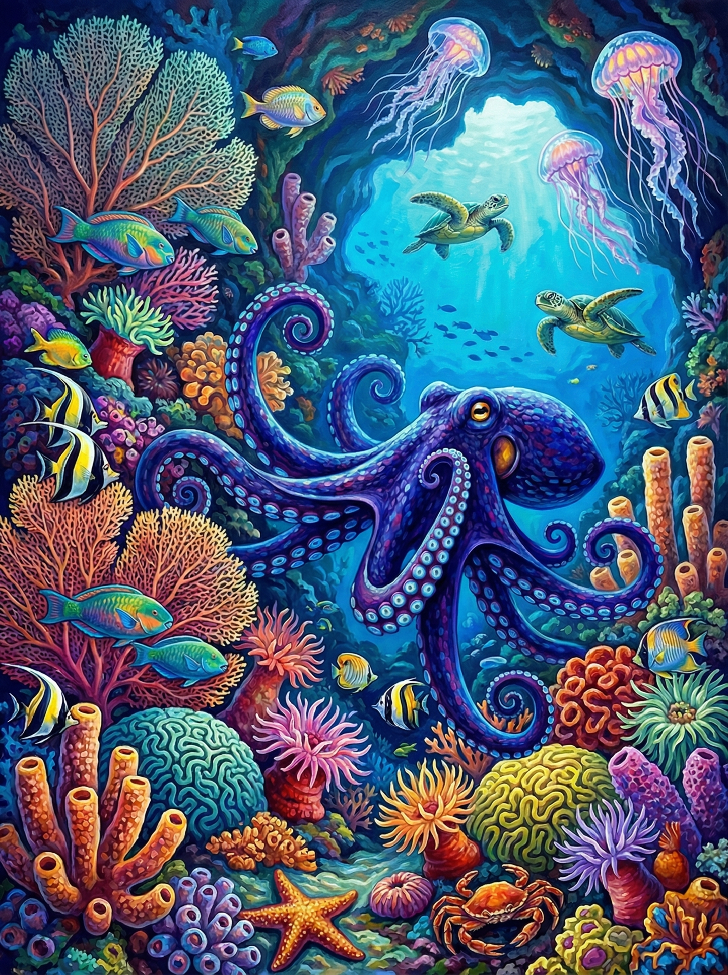 Colorful Deep Sea Octopus (100 Color Diamond Painting)