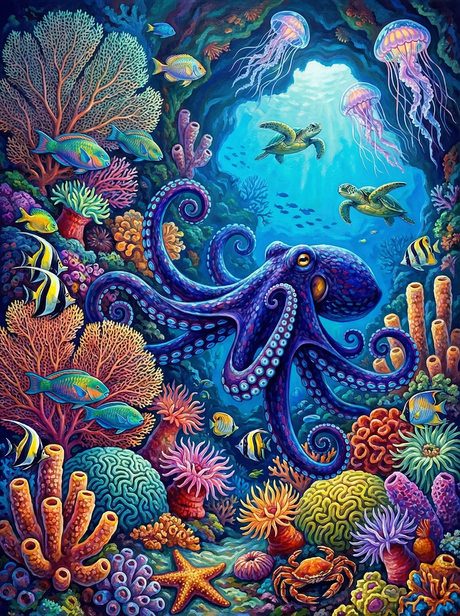 Colorful Deep Sea Octopus (100 Color Diamond Painting) Diamond Painting kit
