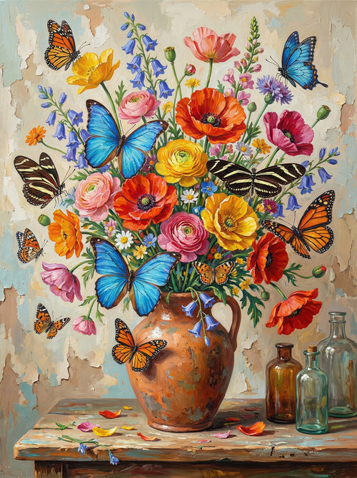 Colorful Flowers With Butterflies (100 Color Diamond Painting) Diamond Painting kit