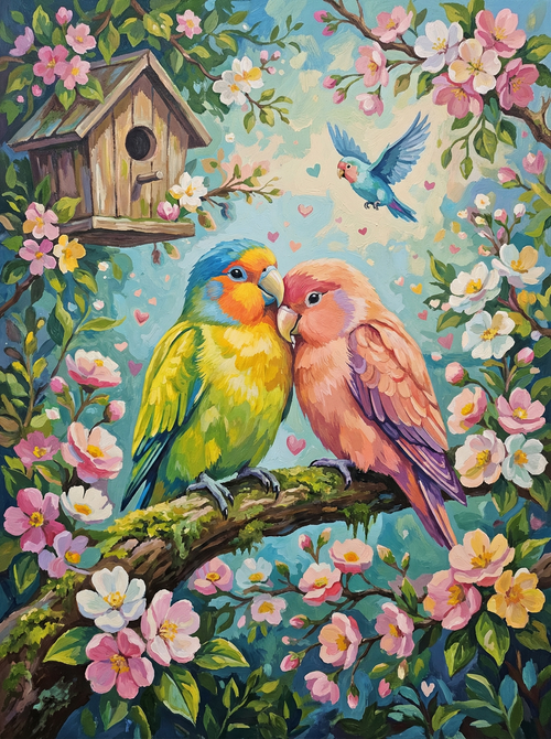Colorful Parrots And Blossoms (Diamond Painting) Diamond Painting kit