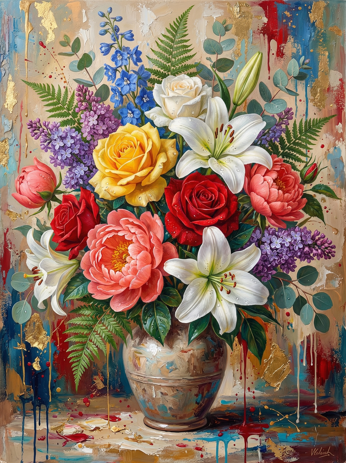 Colorful Roses Peonies Mixed (100 Color Diamond Painting)
