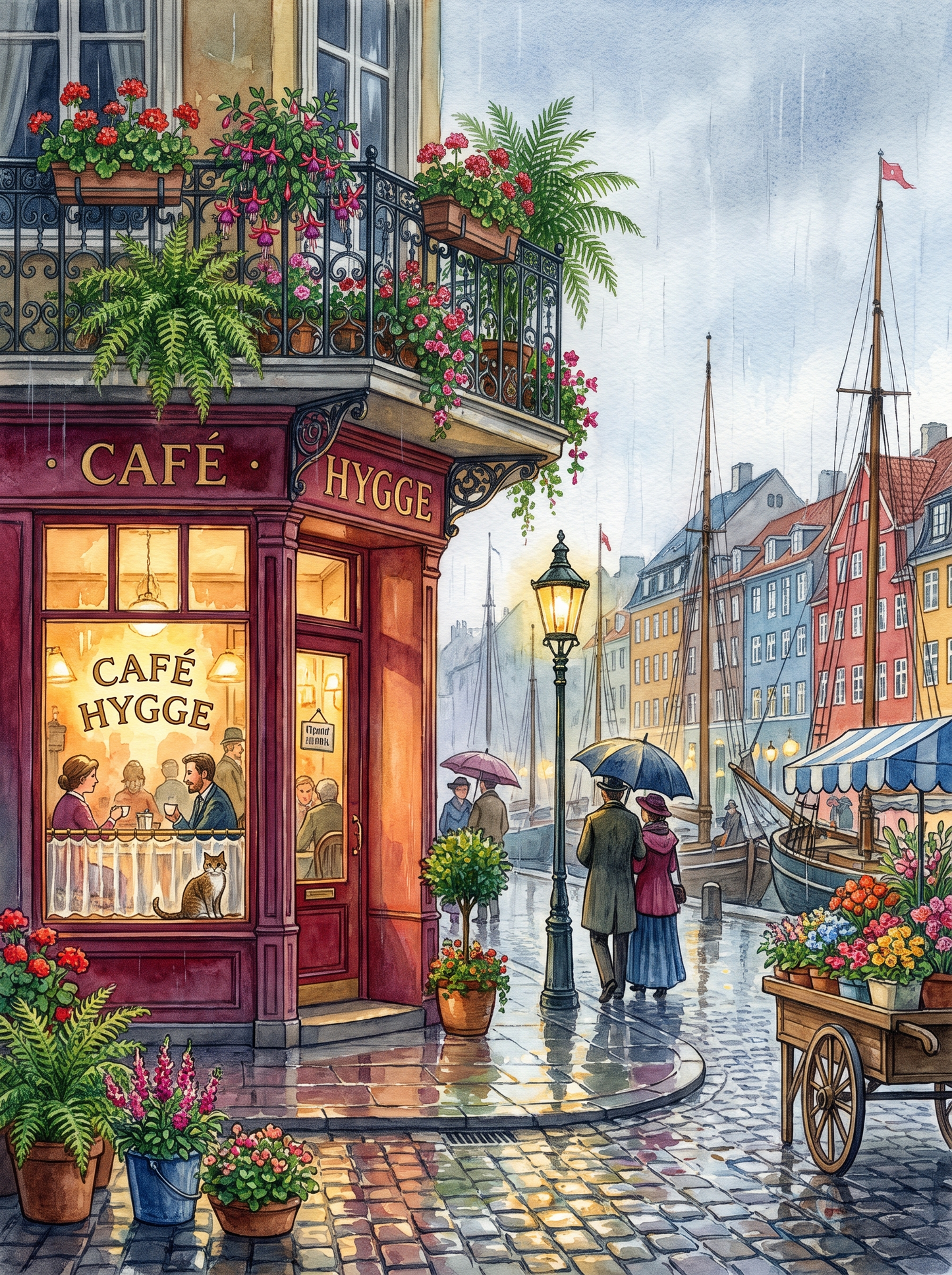 Copenhagen Nyhavn Rainy Café
