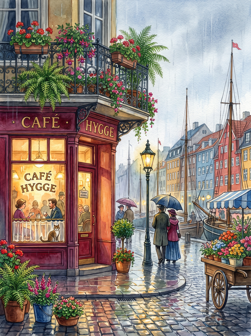Copenhagen Nyhavn Rainy Café