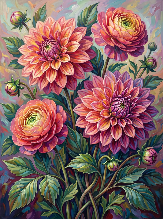 Coral Dahlia Blooms (Diamond Painting) Diamond Painting kit