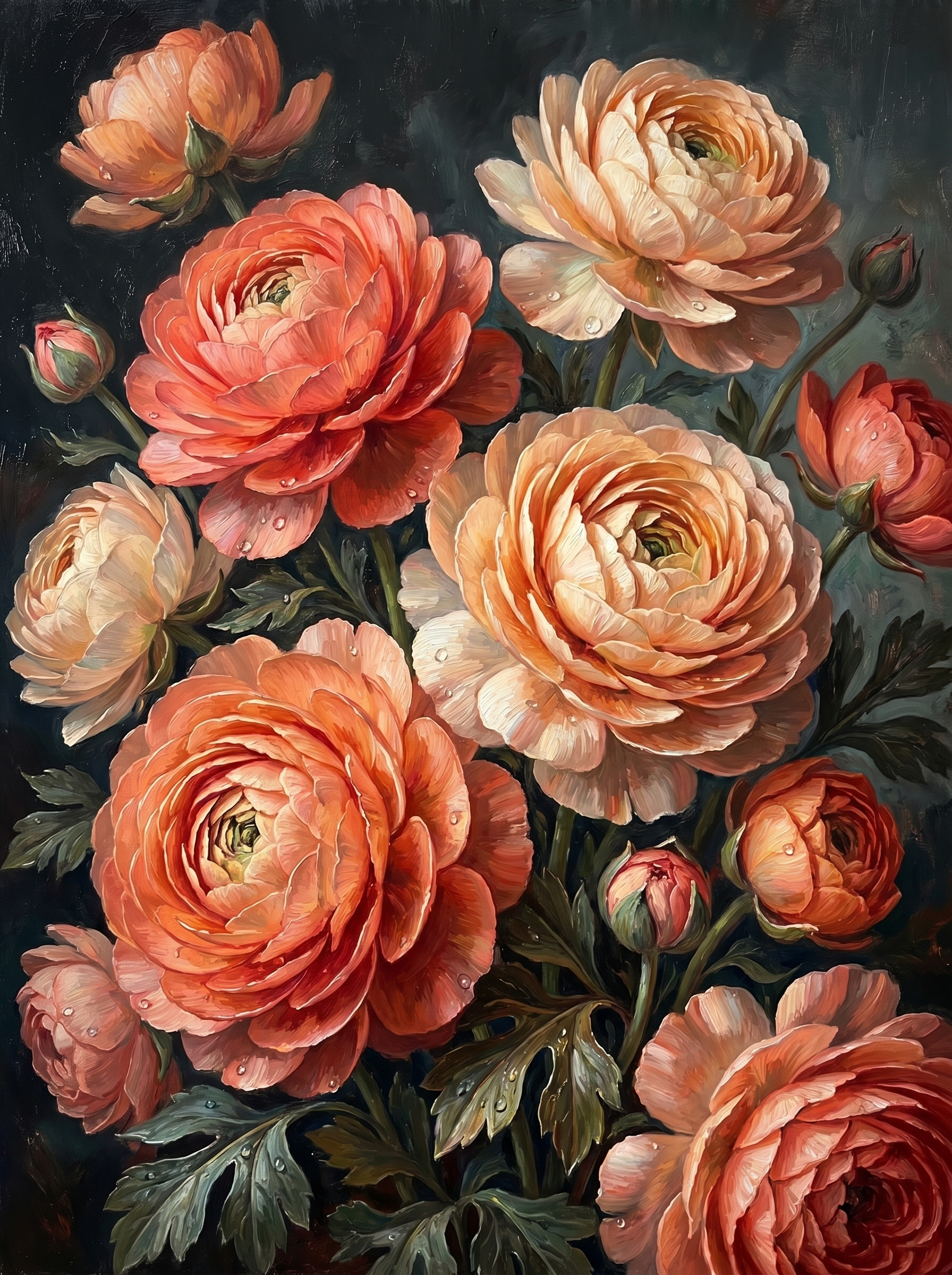 Coral Ranunculus Dark (Diamond Painting)