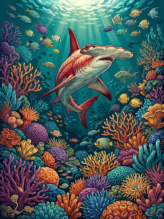 Coral Reef Hammerhead Shark (100 Color Diamond Painting)