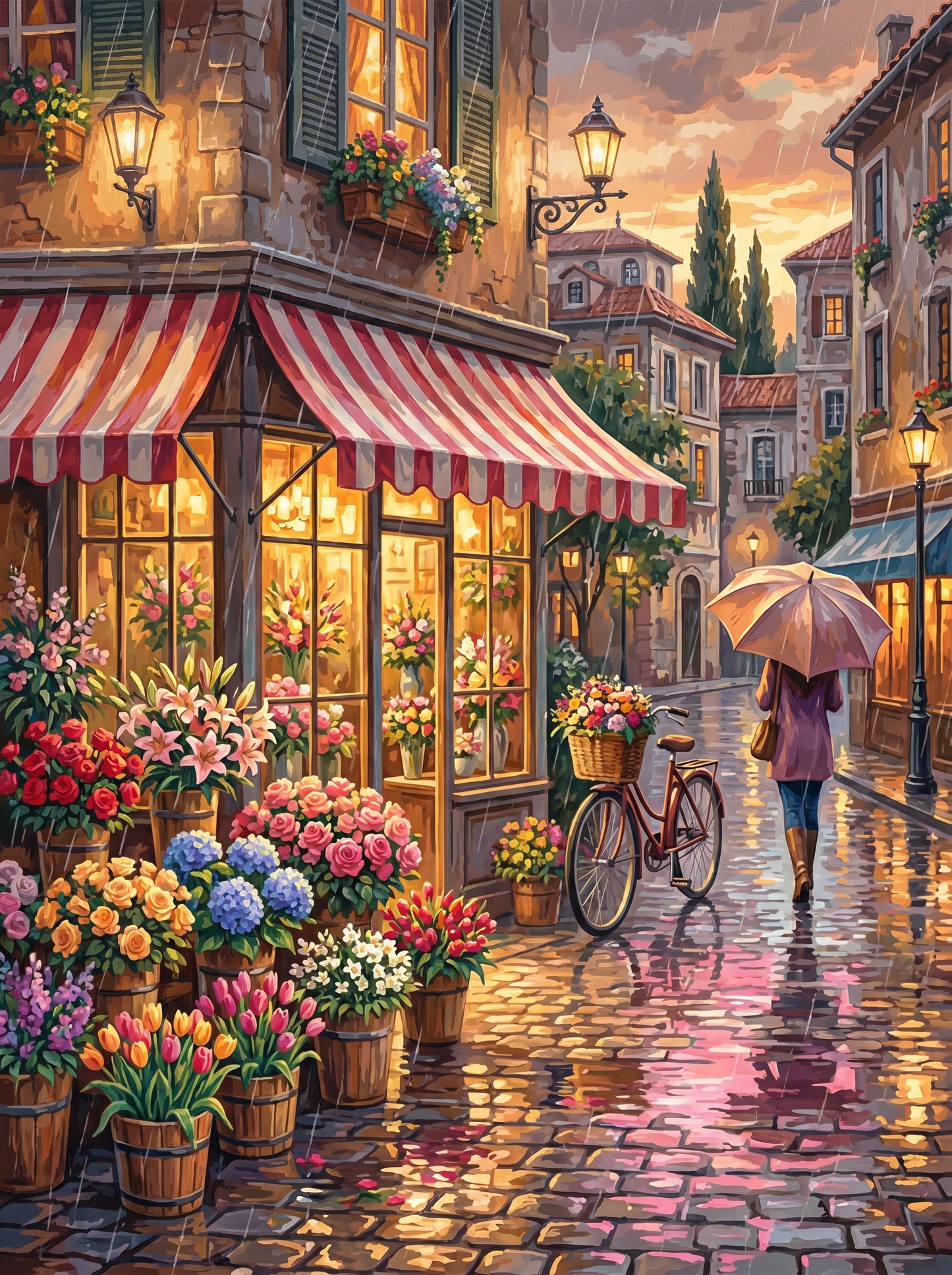 Corner Flower Shop Rainy (150 Color Diamond Painting)
