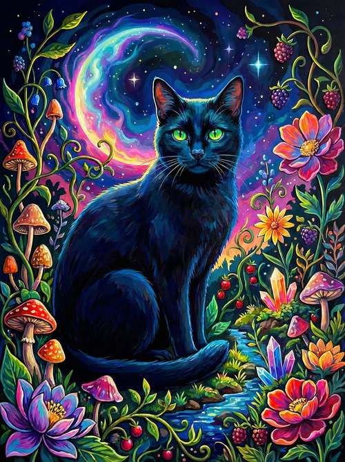 Cosmic Black Cat Galaxy (100 Color Diamond Painting)