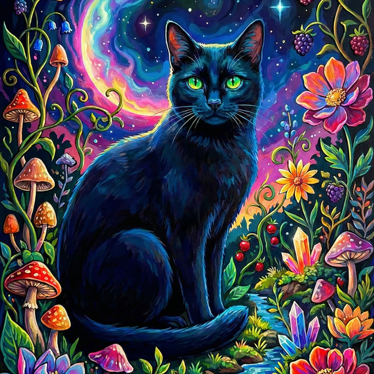 Cosmic Black Cat Galaxy (100 Color Diamond Painting)