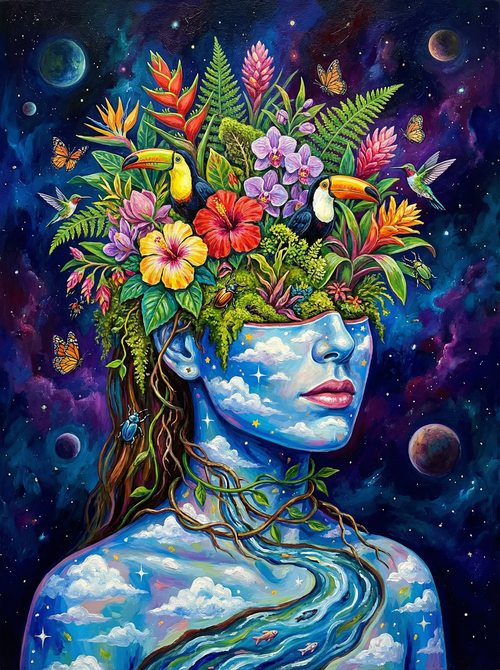 Cosmic Flower Head Woman (100 Color Diamond Painting)