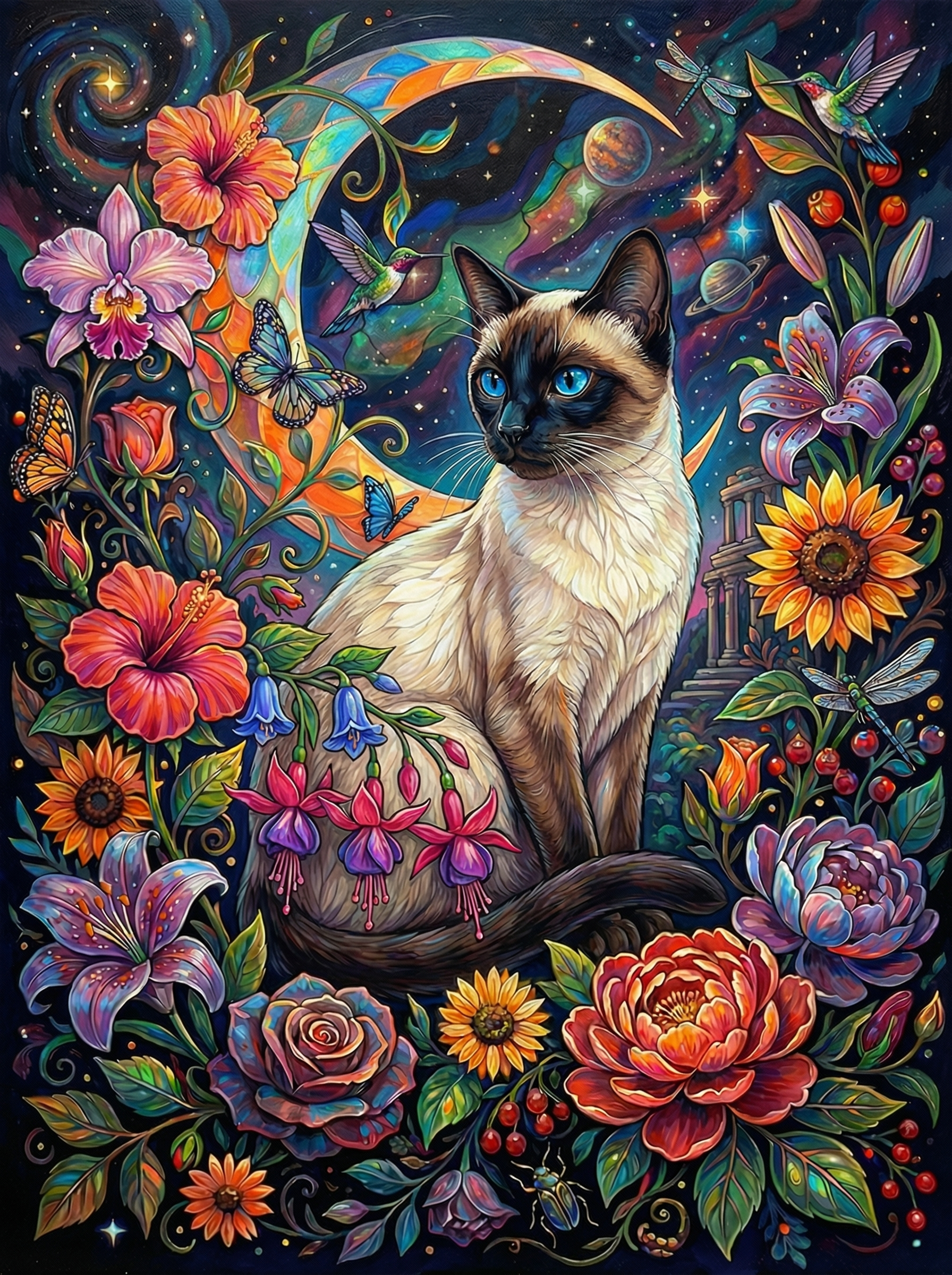 Cosmic Siamese Garden (100 Color Diamond Painting)