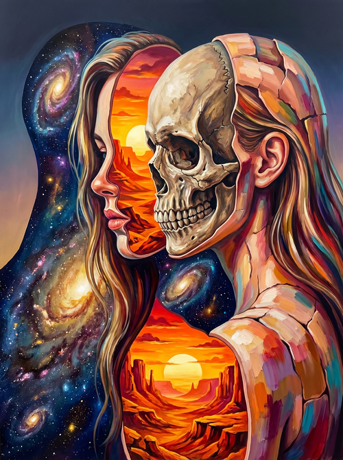 Cosmic Skull Universe Woman (100 Color Diamond Painting)