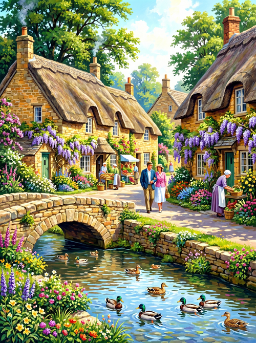 Cotswolds Village Lane Spring (150 Color Diamond Painting)