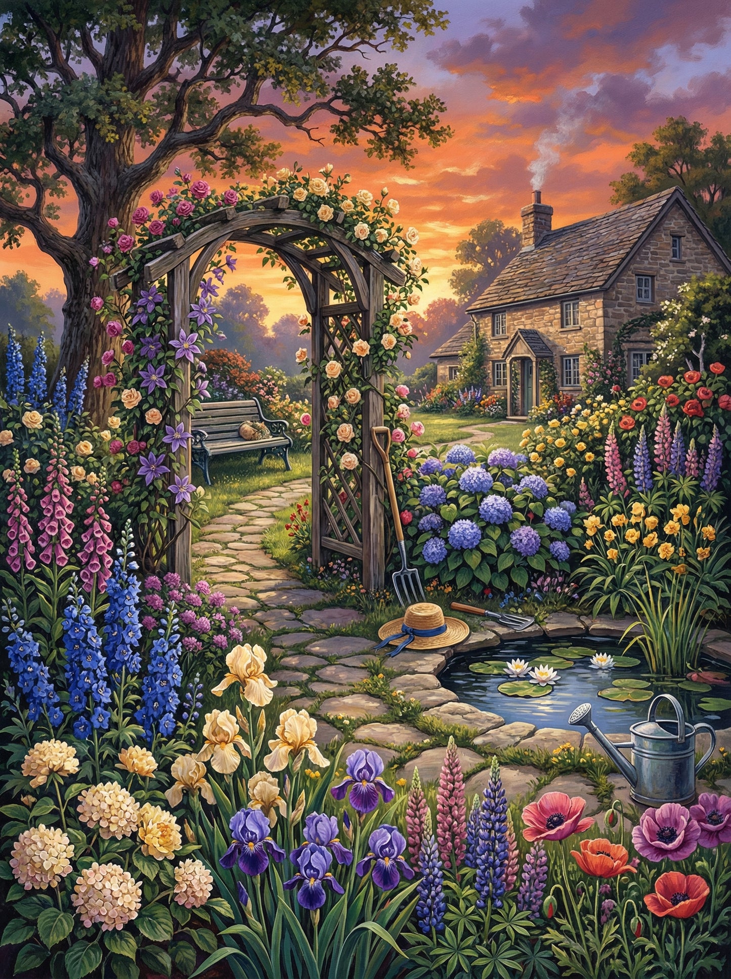 Cottage Garden Sunset (100 Color Diamond Painting) Diamond Painting kit