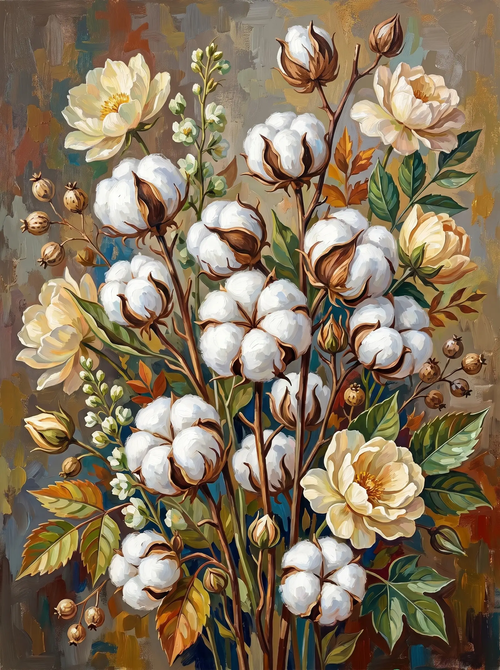 Cotton Boll Bouquet (Diamond Painting)