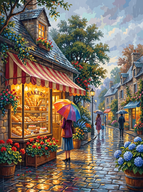 Country Bakery Rainy Morning (150 Color Diamond Painting)