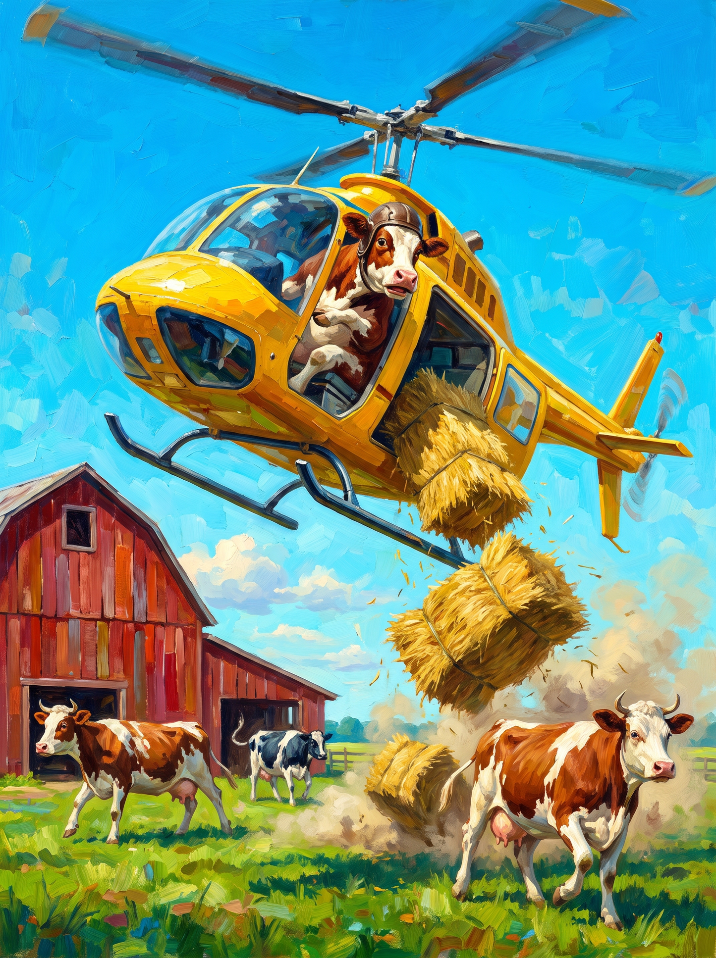 Cow Helicopter Hay Drop