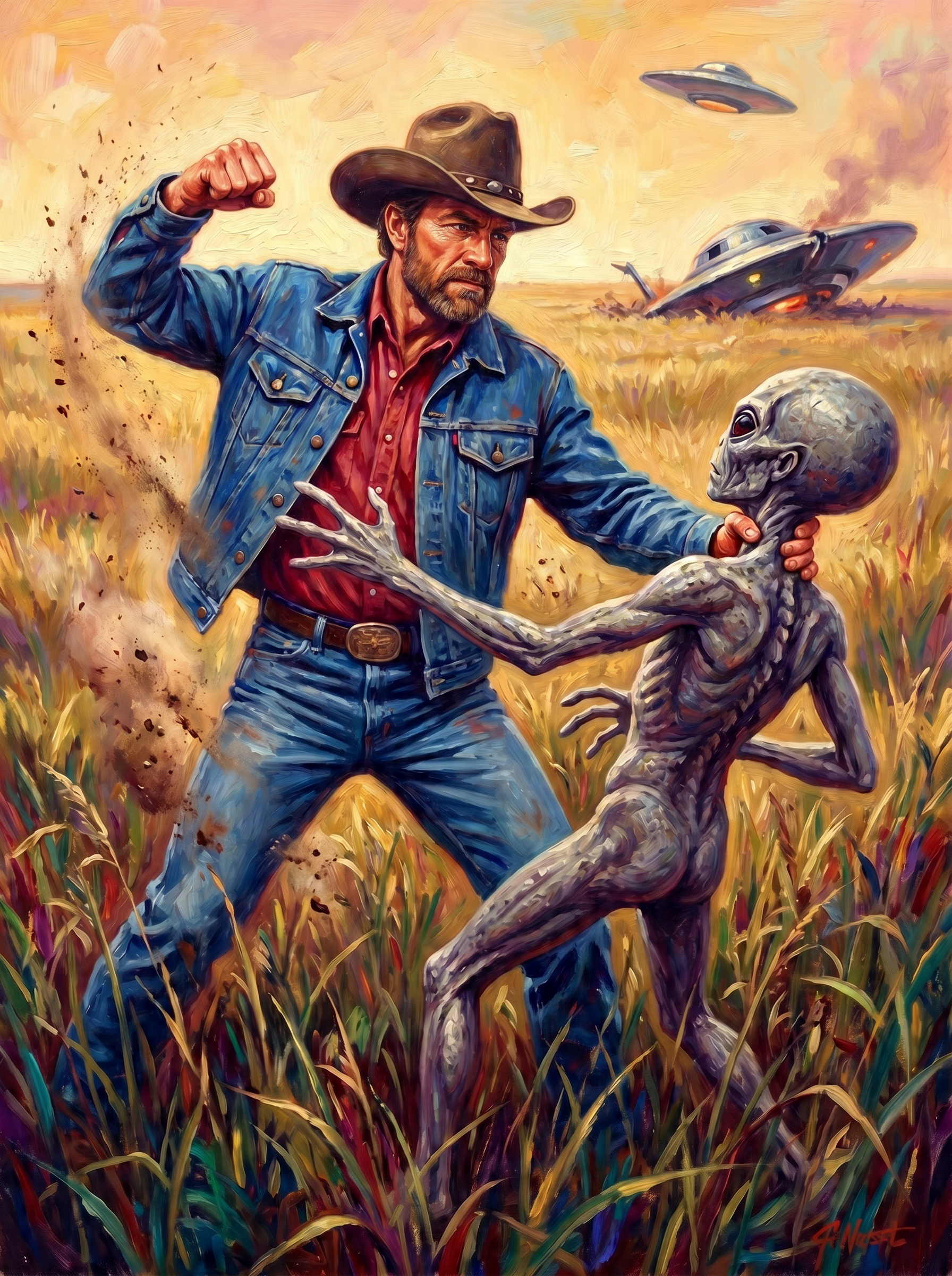 Cowboy Punching Alien (150 Color Diamond Painting)