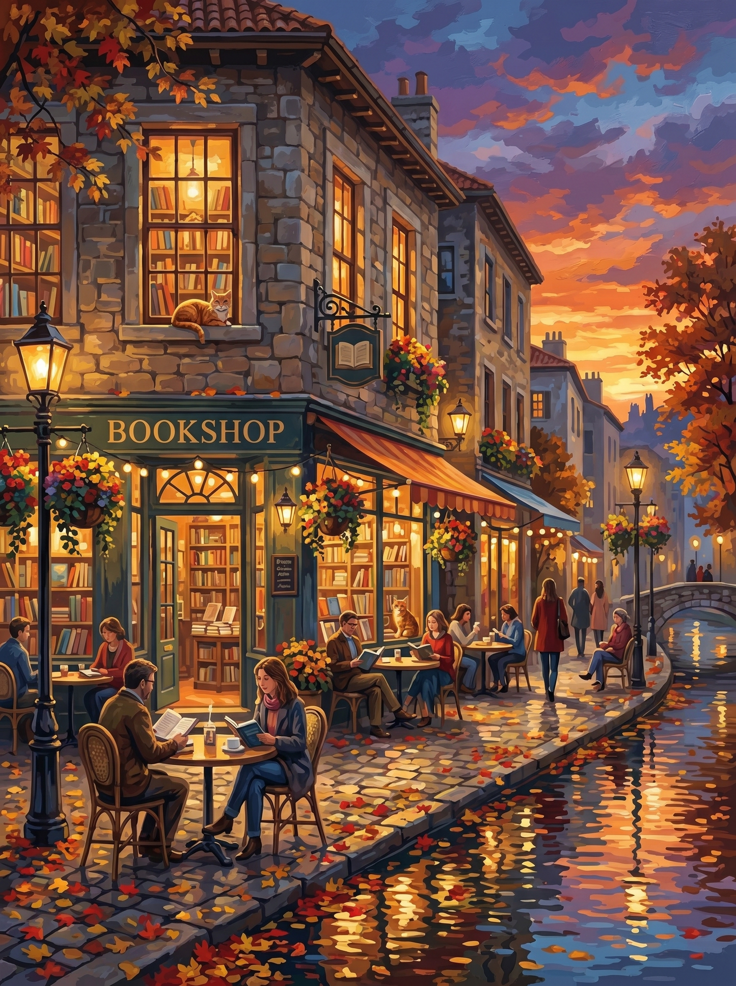 Cozy Bookshop Cafe Autumn (150 Color Diamond Painting)
