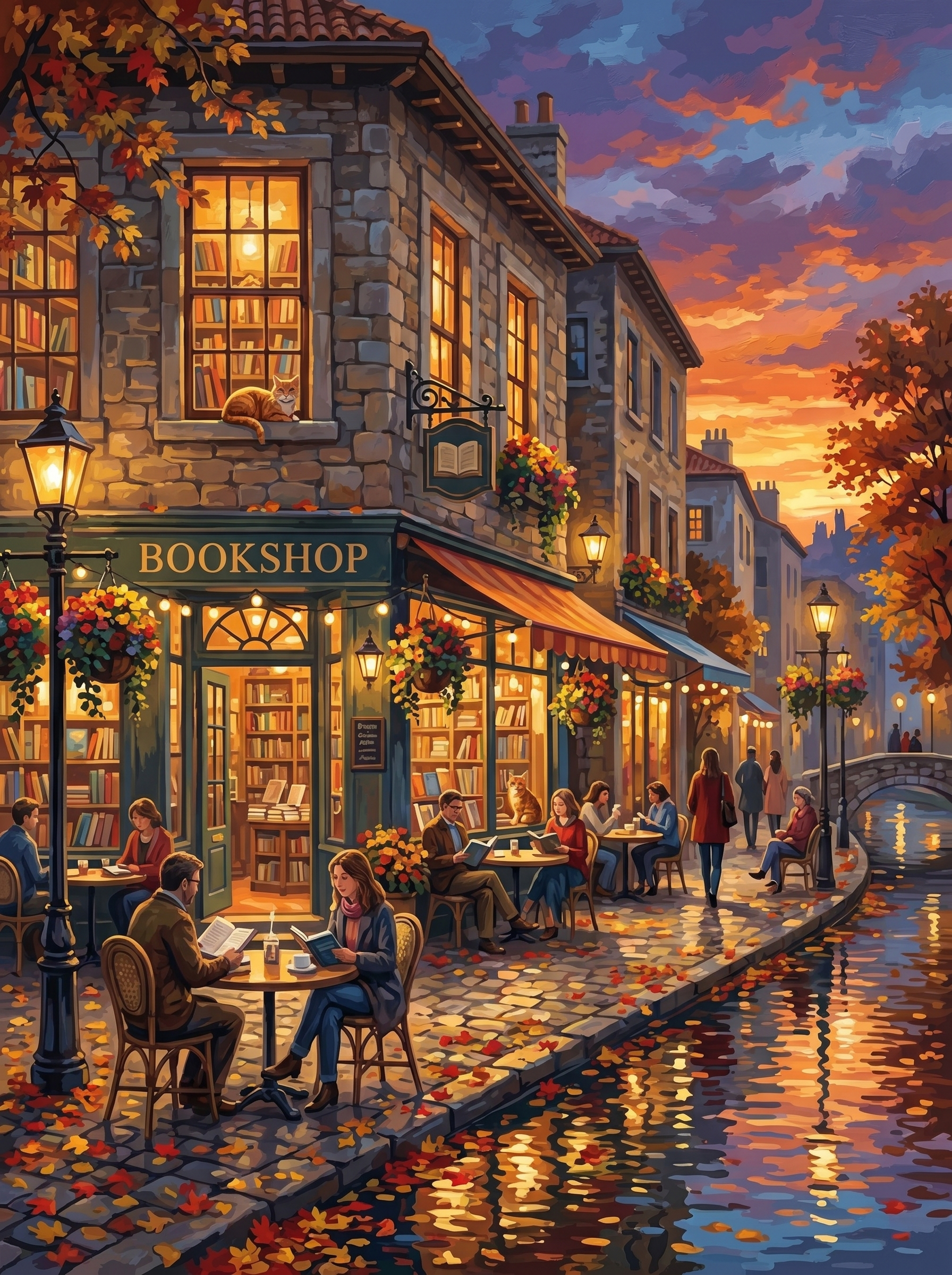 Cozy Bookshop Cafe Autumn (150 Color Diamond Painting)