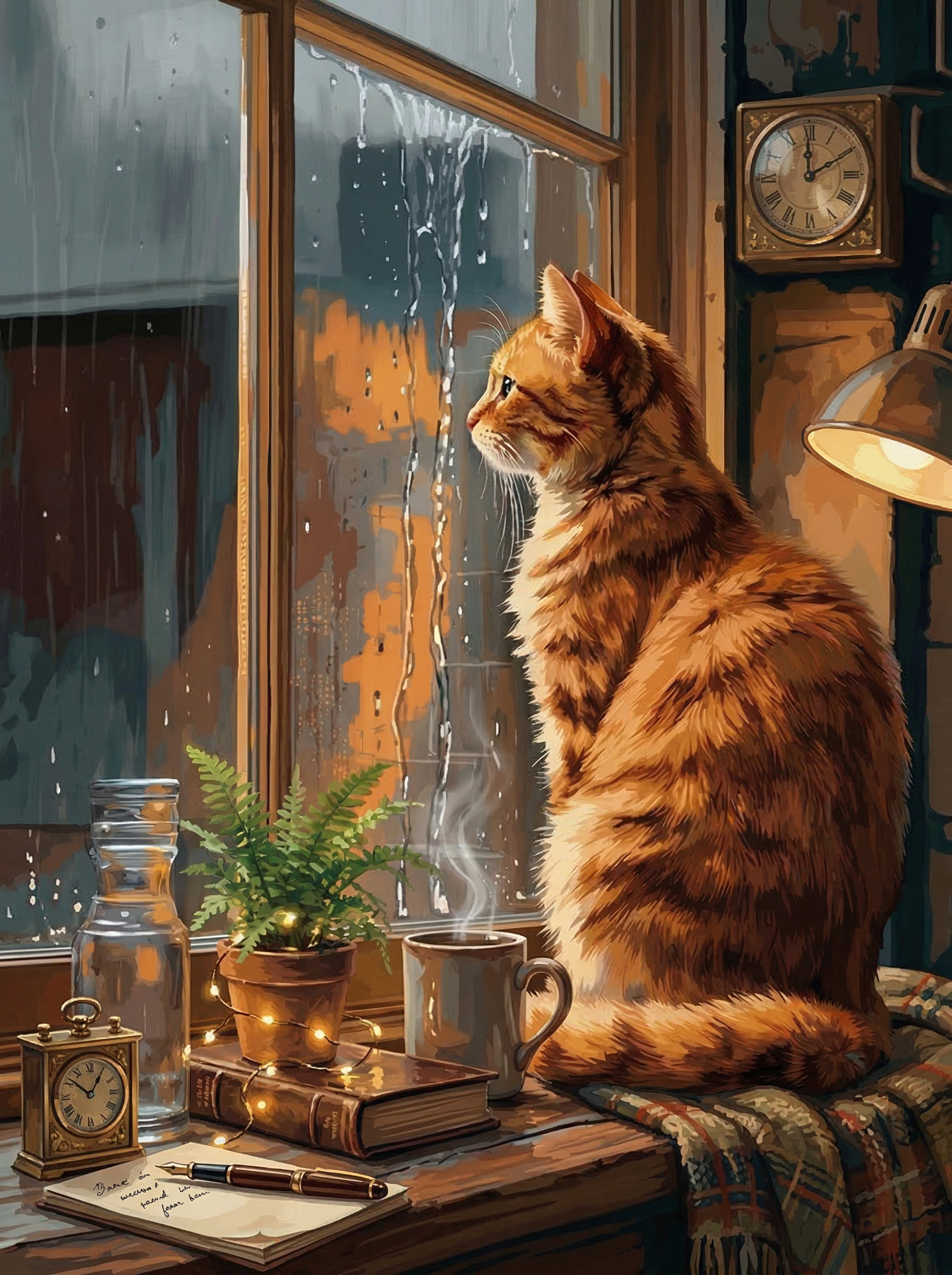 Cozy Cat Rainy Window (Diamond Painting)