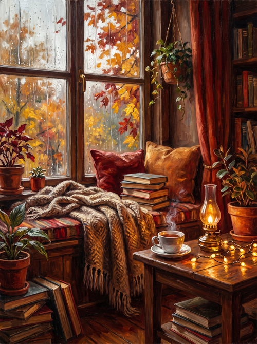 Cozy Reading Nook Window Rainy