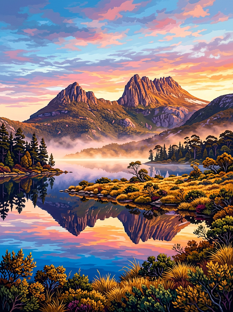 Cradle Mountain Reflection (150 Color Diamond Painting)