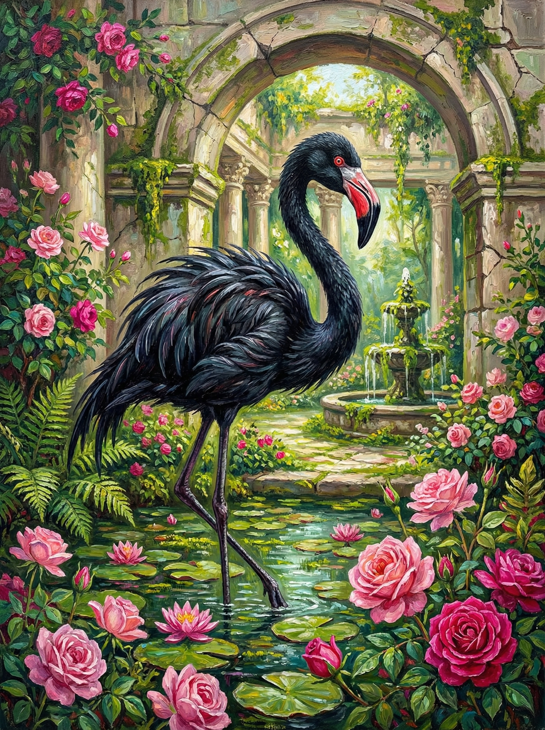 Crane Archway Rose Garden (100 Color Diamond Painting)