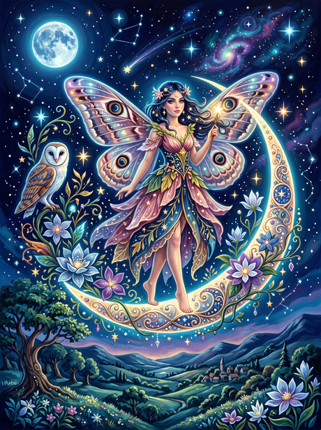 Crescent Moon Moth Fairy (150 Color Diamond Painting)