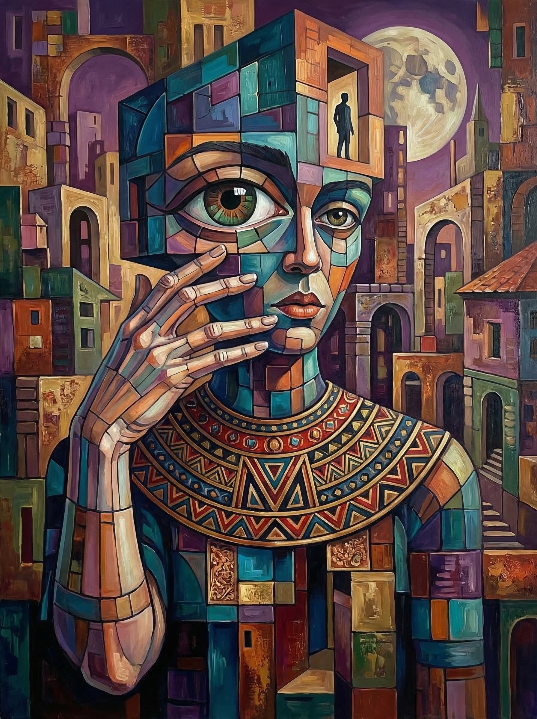 Cubist Portrait Thinking (100 Color Diamond Painting) Diamond Painting kit