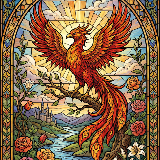 Stained-Glass Phoenix Rising