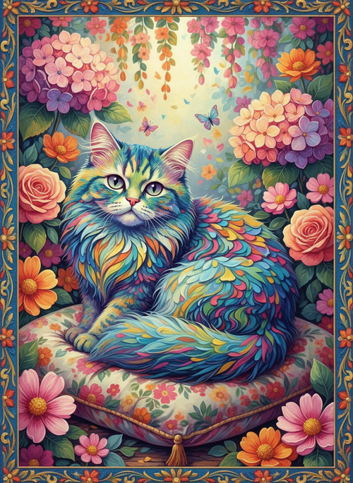 Cat in the Garden of Dreams (Board Canvas)