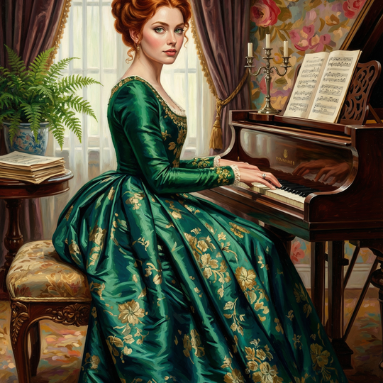 The Pianist in Emerald (100 Color Diamond Painting)