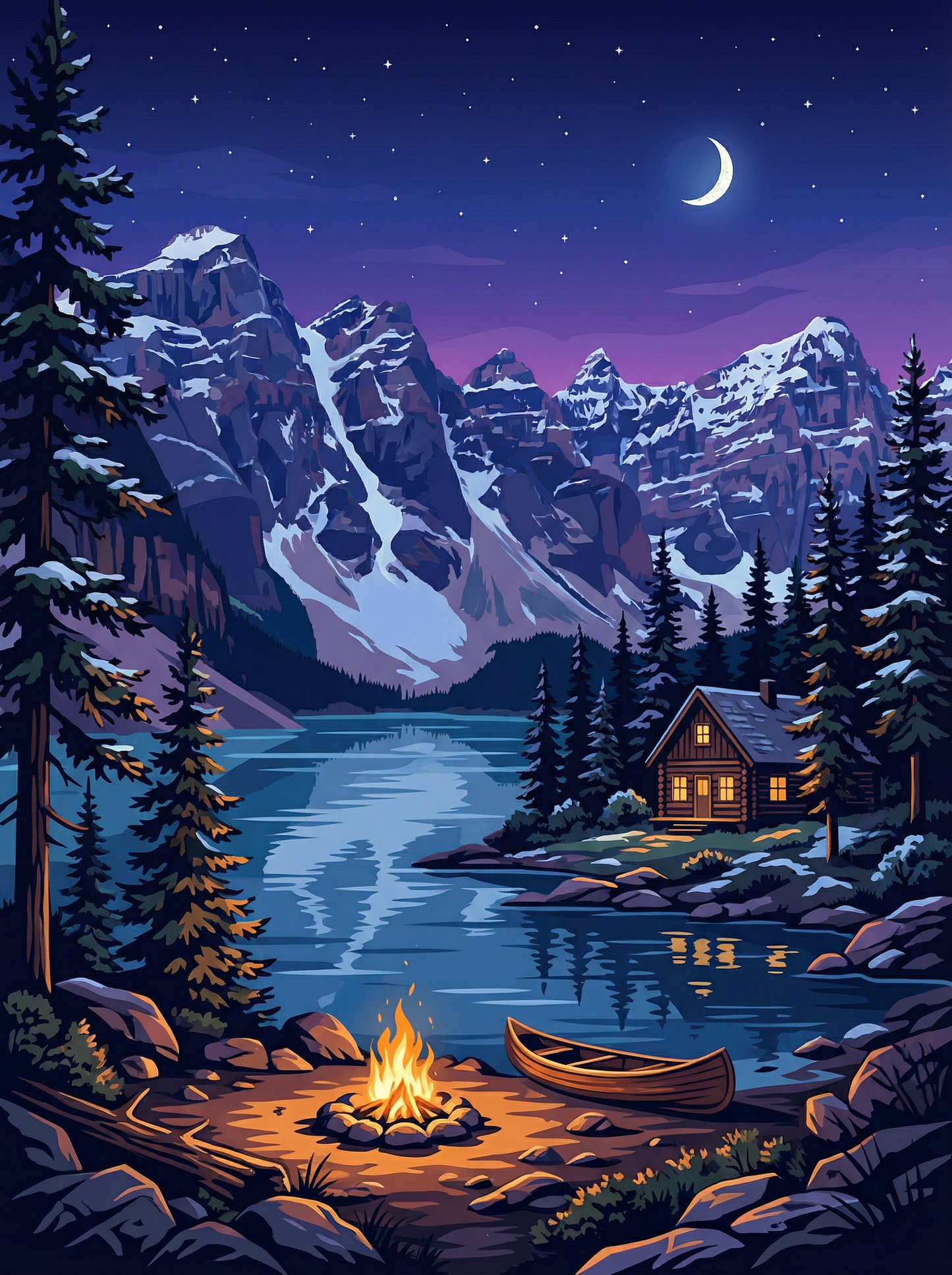 Moonlit Mountain Retreat (Diamond Painting) Diamond Painting kit