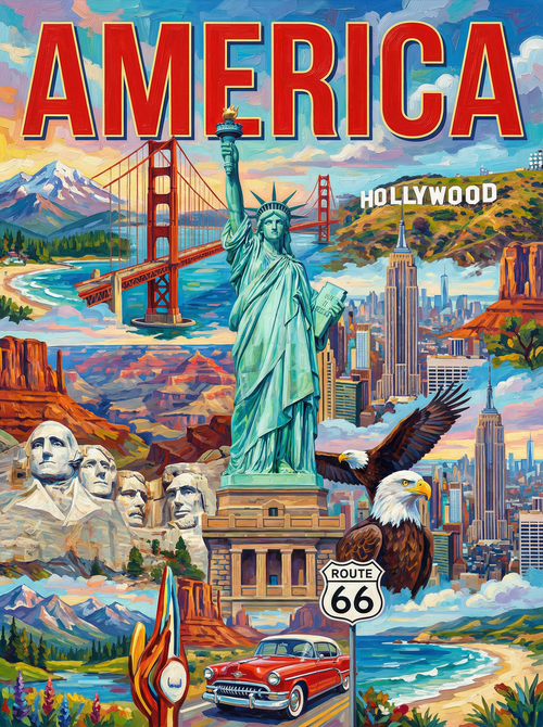 America Coastline Icons (Diamond Painting)